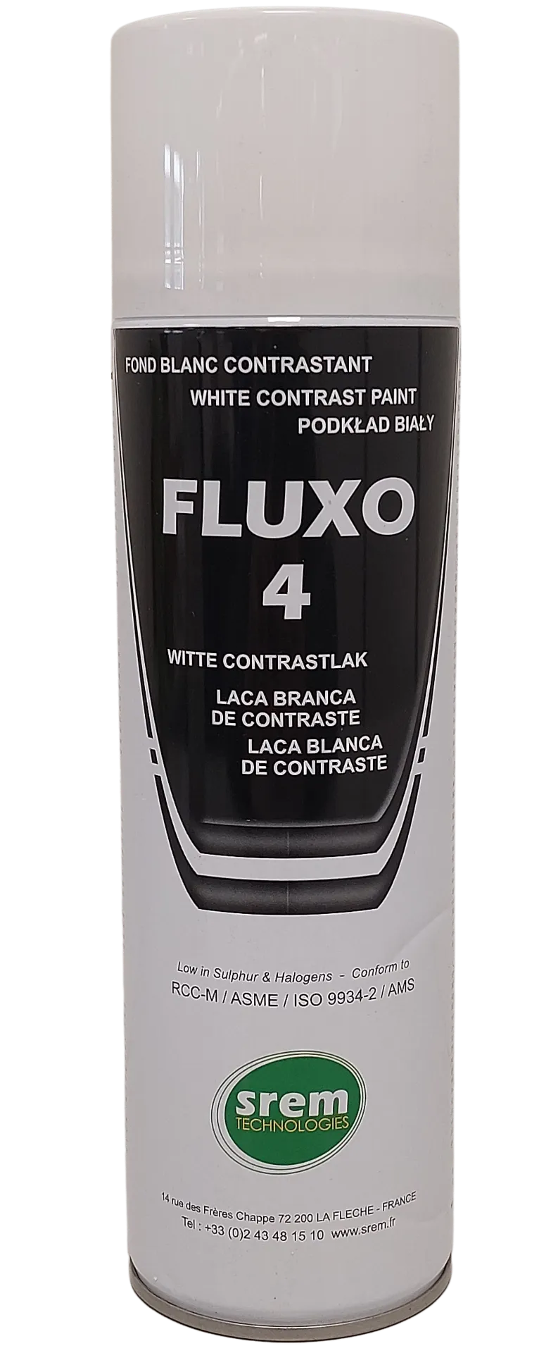 FLUXO 4 – Hvit kontrastmaling for MT på mørke overflater. – MPI aerosol 500 ml